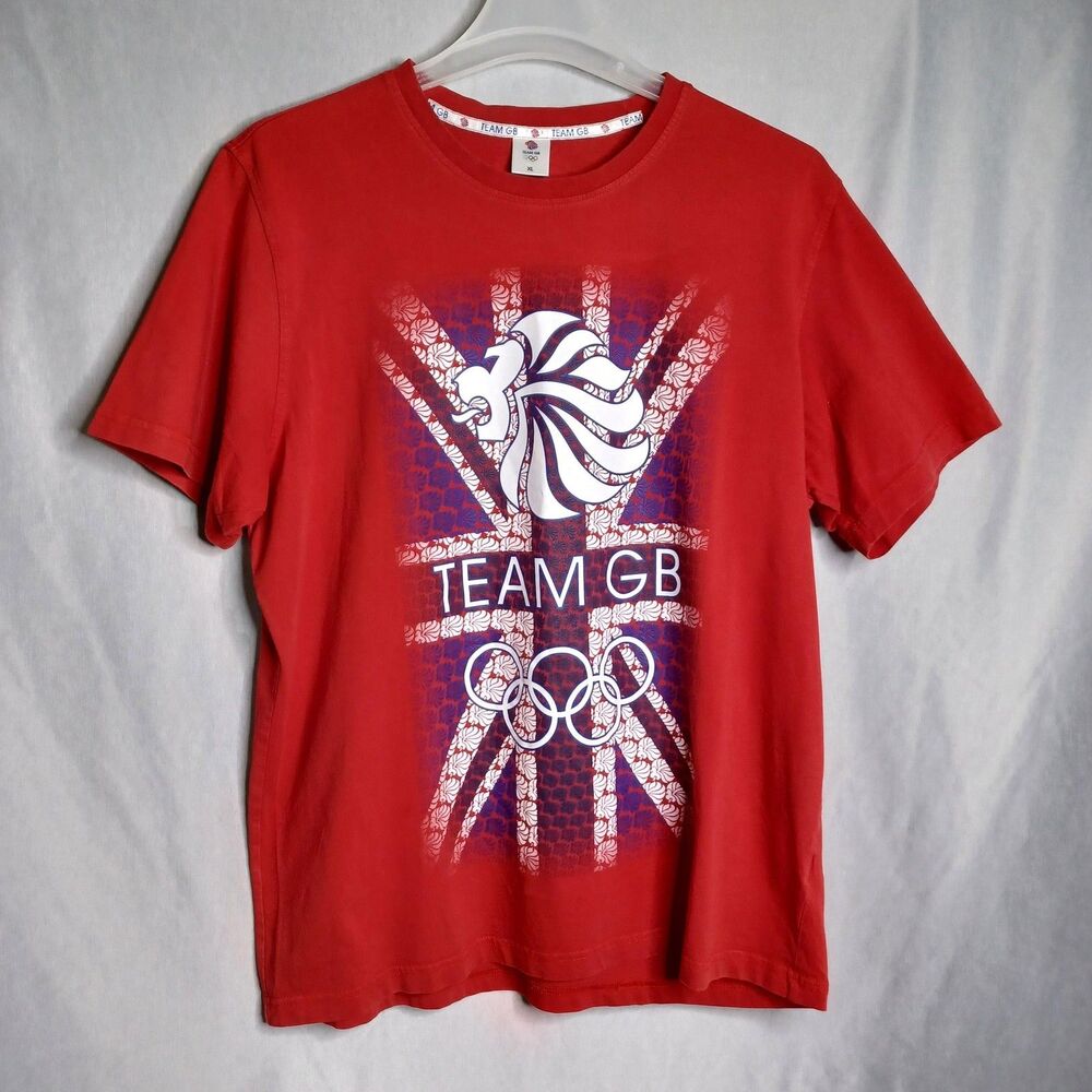 Team GB Shirt Mens XL Red Olympics Graphic Tee British Lion Cotton Crewneck